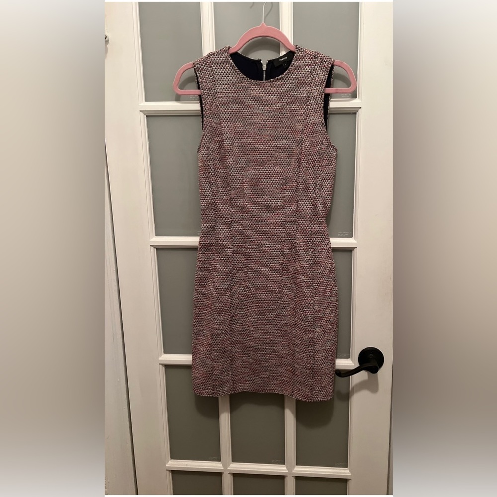 Theory tweed, pink & navy palette dress a line. Like new - Picture 6 of 7